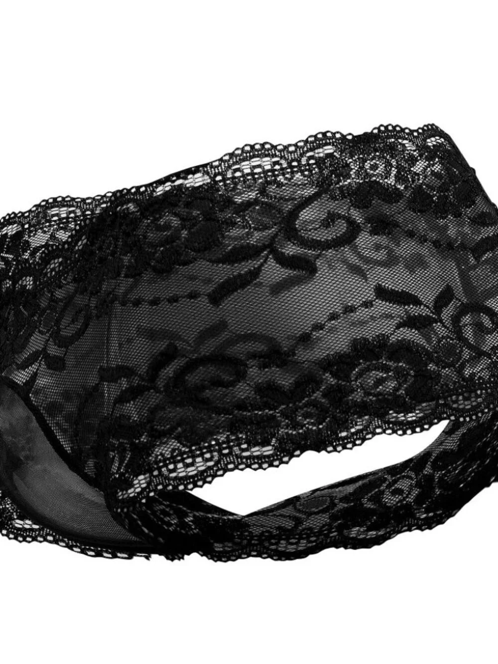 Male Power 127-280 Sassy Lace Mini Short Sheer Pouch Color Black
